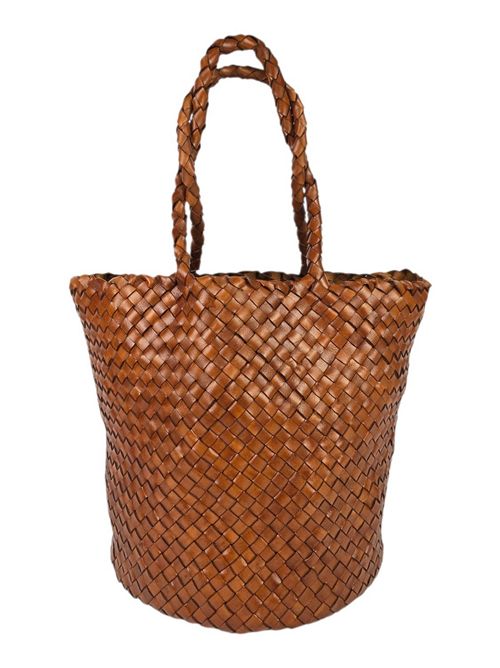 secchiello donna in pelle intrecciata cuoio